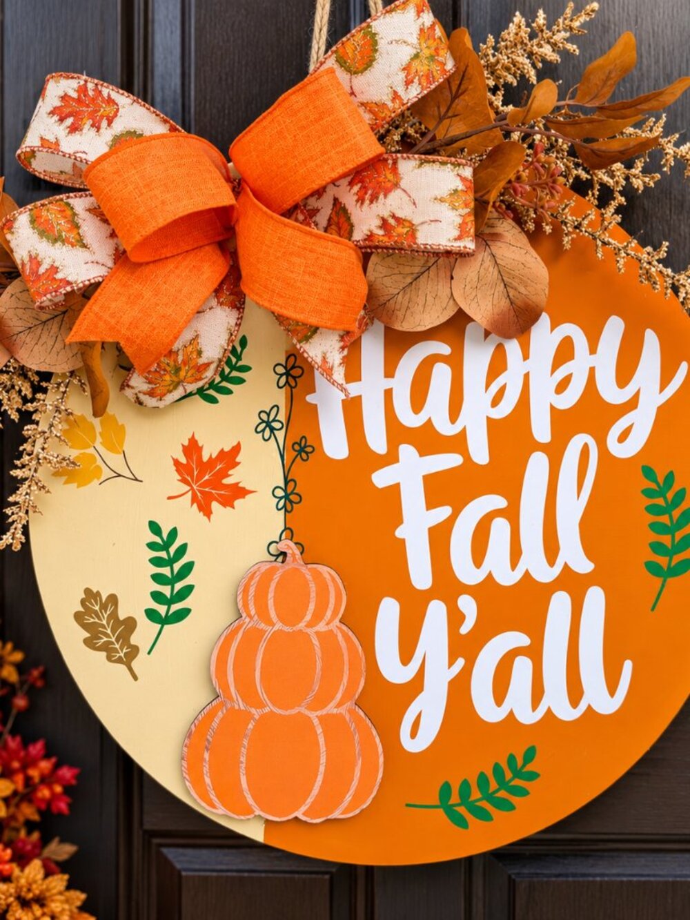 Happy Fall Y'all Door Hanger 14" Handmade Pumpkin Autumn Decor